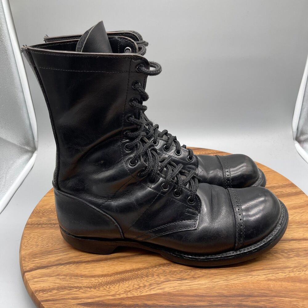 Double H Jump Boots Mens Size 10.5 D Black Leather Cap Toe Biker Work Military